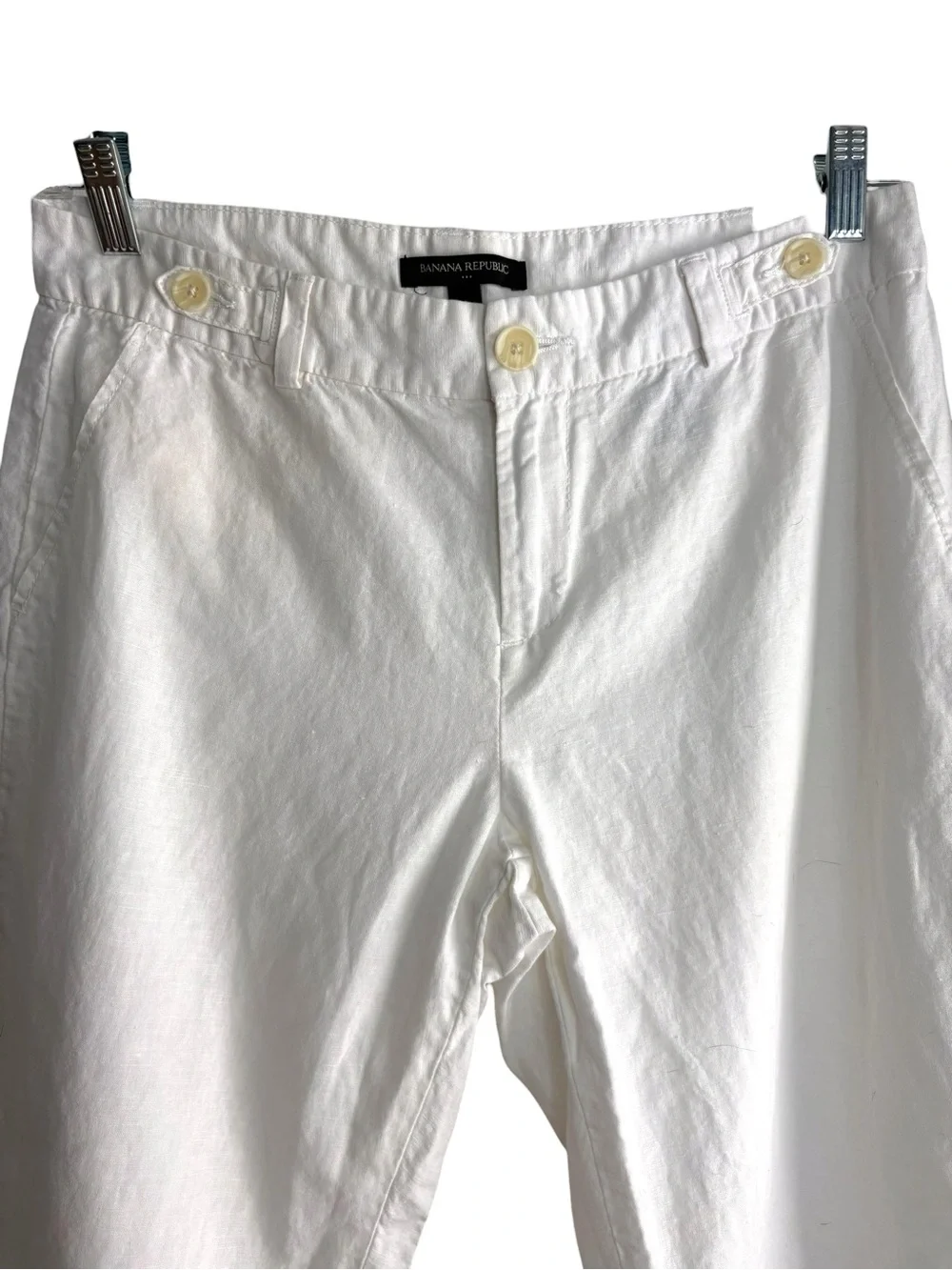 BANANA REPUBLIC Linen Blend Cuffed Ankle Pants in White Size 8 -- SUMMERTIME!!!